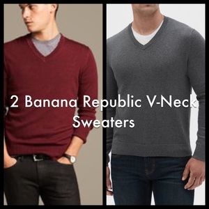 2 Banana Republic v-neck heather cotton sweaters size large- FLAWLESS